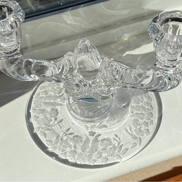 Vintage Glass New Martinsville Floral Etched Blown Glass Candlestick Holder - Picture 4 of 12